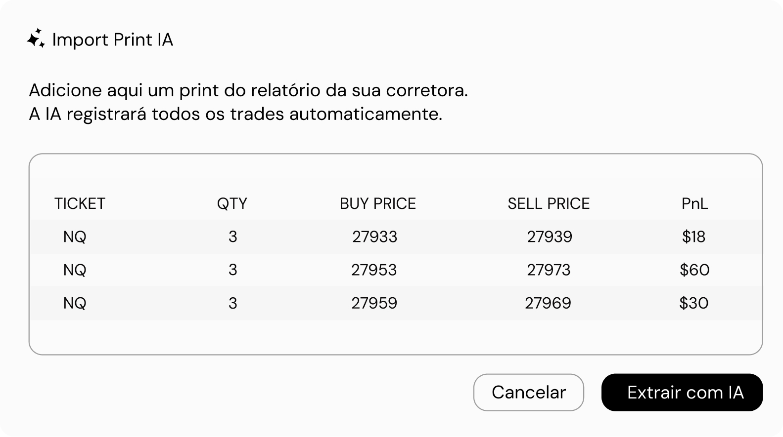 Importar trades com IA