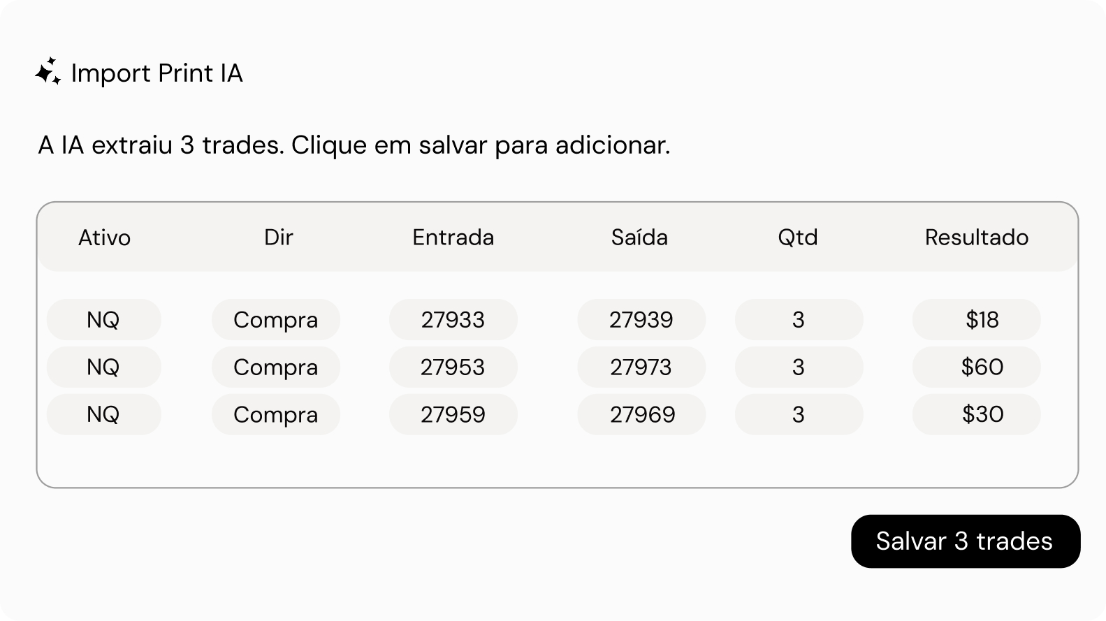 Importar trades com IA
